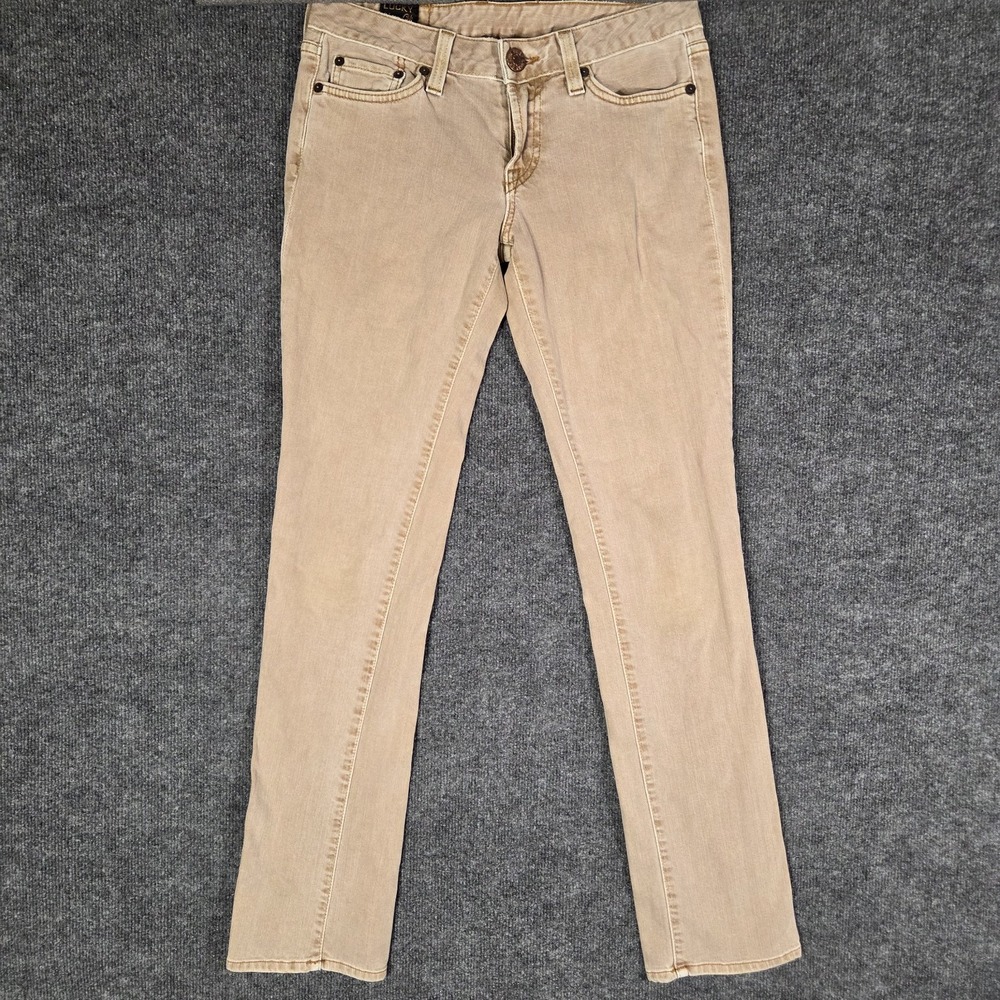 Lucky Brand Jeans Womens 4/27 Beige Straight Leg Made In USA Tan Denim Y2K Boho